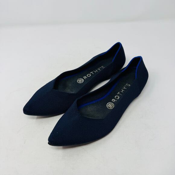 Rothy’s Navy Blue Pointed Toe Flats W9 Knit Sustainable Washable Lightweight - Picture 1 of 12